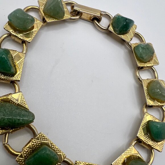 Vintage Bracelet gold with jade gemstones 7” - Picture 1 of 6